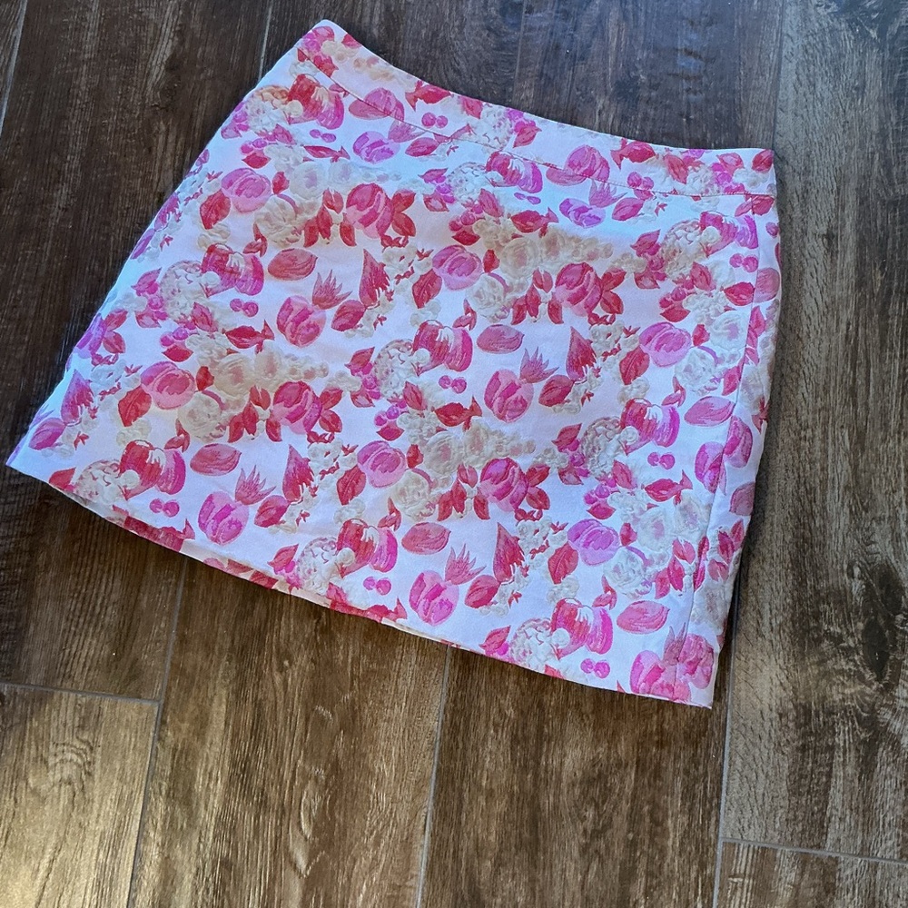 THML Pink and White Floral Mini Skirt